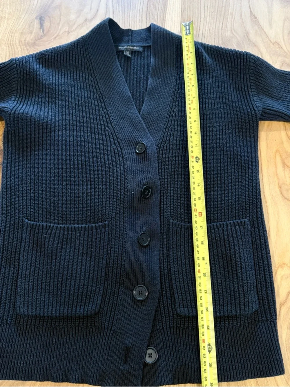 Banana Republic Black Ribbed Button-Front Cardigan Fisherman/Grandpa Style - Picture 5 of 5